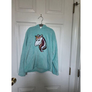 Girls BCBG GIRLS Teal Multi-color Sequin Unicorn Hoodie Size S (7/8)